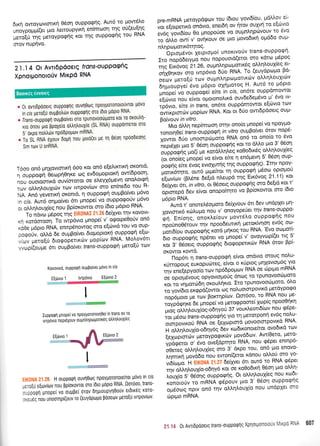 21.14 Ot Avrr6Pooetq
Xpnotponoro0v MrrPd
frons-ouPPoq6q
RNA
6rq owoytrlvtortrrl 06o11 oupporprlq' Aw6 to pow6Lo
unoVpouUi(tt pto tremoupyxrl en(mooq qq o0(eu(qq
ue.qtO rnq LrerqYpqqriq r<ot rnq ouppqqfq tou RNA
mov nup{vo,
ore-mRNA ;retoypd<ptov tou 6tou yovt6(ou'-p6)rlov e(-
;; "q;p"ild
*aut, enet6( ov {tov. ouxurl to e(druo
ruii vo*otou 0o prnopo6oe vo oupntrrlpdrvouv to 6vo
;dII; owi v' ovtit<ouv oe pto provo6x( op66o oup-
ntrrlpopronx6rrlrog.
bp,opduot letptopro( unortvo0v trans-ouppqqn'
>.o nopdday;ro nou nopouotd(erol c*3. r<dtt': pr6pog
;n; ;ft;;s ft.zo, ouunr.npgqoJx:s oMqloux(es et-
or11Oqr<ov oro twpovtq aUb nun' To (euydptouo 99-
o"rr' UetoqU rov o u pnr1 pul prot rrdrv o)r'r1l'o uXtdrv
anu,ouovti'6vo p6pro oX4go-oq H' Aut6 to pt6pto
il;pti'vo ouppoQe( e(te in cls, on6're ouppdmowot
!g,6;. nou ,fuo, o1-totonotr6 ouv6e6eprSvo pr' 6vo tv-
ijouo, eke in trans, on6te oupp6ntowot e(cbvto rov
oG,^pio-,Ou prop(tov RNA' Kot ot 60o owtdpdoetg ou1't-
Bo(vouv in vitro.
'-
-
M,o 6trr1 nep(moon ornv ono(o pnope( v9 npoygo-
ronotrlOe( trans-ouppoqn in vitro ouptBolvet orov nope-
x;;;,;i; unomprir;roto RNA on6 t9.ono(o to 6vo
f,;;;6x", u. 5' 06on ouppotpriq rot ro 6Lo gto 3' 05o'n
"rbpaqiiq
pro(( ;re rotdLt'r1Leq r<oOodrrdg oMql'ou{eq
i",-"*its'p"ope(vo e(vot efue 11 en6prevrl 5'.06on oup-
poqtis eke 6vog evrq4ut(q qq ouppoq(S) :-1'T1I;
1roiu.6qto, out6 prtpeftot rn ouppoqri.p6oto optouou
I(*fru'(Bi5ne 6e[id na'eupd qq Erx6voq 21'11) t<ot
oitxrt, oit, in vitro, ot 06oetq ouppoqqq cno 6e[td xot t'
"p,*"pa
bev e(vot onopokrlto vo Bp(ot<owor cno (6to
p6pto RNA.
--'nu-at'
onotetr6optoto 6eftvouv 6tt 6ev undplet ptq-
lovtotu<6 r<cbLupro nou v' onoyopeUet rnv trans-ouppo-
lp,i inrons, onortre[ouv povr6[o ouppoErig nou
npounoO6rouv rnv npoodewtr{ Uttgl.tygJ ev6g o<r;-
liIioi"t ,roooqriq rot6 ;llroq tou RNA' 'Evq oogoil-
5. ouppo,pnq np6ner vo pnope( v' ovoyvop(et rtg 5'
r<or 3' b6oetg oupporprlq 6torpopettxdrv RNA 6tov Bp(-
oKowot row6,
l-1op6tt rl trans-ouppoqq e(vot.qndvto oroug notr'u-
norroi*s europuciteg, ewqt o Ku!t9.s prrlxovtop6q yto
.nu
""tetiVoo(o
ttov np66po;rov RNA oe 6pq'ro mRNA
oe optolt6vouq opYovtouo6g 6nog ro rpunovooril;toto
*o, -L uhUo.cilbq or<ou)'.r1xtq' :to tpunovootirl-toro' 6l'o
i" v*to. ,^,pp&go*o, rog notruototpovxd ;retdypotpo
nop6proto Ue rov porcrnp(u:v' Oo16oo' to RNA nou Ue-
toyp6gqxe 6e gnope(,o pt-otppoct'ei ltop(g npooOrirrl
rrili
-ol,inLo
uxlqq-bonvo6 37 vou rtr'eort6(ov nou <p6pe-
tot 1.t6oto irans-ouppotpnq ytq rrl Uerqrponri ev69 noLy-
oi*pou,^o0 RNA oe telcoptord Uovootorpovr6 RNA'
H ol"r[rouX(o-o6nV6q 6ev xo6trorrorefuot ovo6xd rolv
qeXroptorOv getoypotprxdlv pov66tov' Aw(Oeto' geto-
Vp&,pt-o, o' 5vo ove(dprqto RNA, nou qdpet entnp6-
t'g"itq otrtrr1lou{eq oro 3' drpo r.ou' on.o Uto enqvo-
in;"h pou66o'no, ewon((etot rdnou.otrLot cno yo-
,,ioud n EIK0NA 21.27 deftvet 6tt our6^ro RNA E6pet
tn, .ilULorX(o-o6qy6 rot oe-ro0o6rn 06on pto otr't1-
LouX(o s' egirhq ouppoQris' Ot oMrl)rou{eq nou rodt-
r.onoto0v rq mnNh'q6pouv pto 3' 06o11 ouppo<P{q
oujorq nptv on6 rrlv ol'Lr1lou1(o nou undplet mo
rilpqro mRNA.
u 0r ovl[pooeLq oupporpnq ouvqOtog npoyporonototivrot Uovo
in cls peto[u ouppohdrv ouppoQnq oro i6Lo ;r6pto RNA
* irrr-orppoQn ouuBo(vet oro tpunovootituoTo Kot.T0 oroutrfl-
rto onou Uro Bpoxeto otrtrr1trouXio (SL RNA) oupponretot oro
5' orPo notrtrdrv npodPoptlv mRNA'
u To SL RNA exouv 6oun nou poto(eL ;re rn 06on npooDeorlq
Sm ttrlv U snRNA.
Tdoo on6 prqlovtottr<r1 6oo xot on6 e!,etrcrtxr1 or<ont6'
r-orppo,pn'6eopr10qre og ev6o;roprorrl ow(6pooq'
"o,
luo,o*trd ouv(orotoi oe e}'eyx6pevq onoLotg(
rr,.rv oLLqLouXttov tcov twpov(<ov oto en(ne6o tou R-
',tn n ,O yeveitxrl oxontd, q ouppo<pr1 ouprBo(vet pr6vo
n
"i..
nriO orlpo(vet 6tt prnope(vo ouppoQo0v pr6vo
cL oMqtrouX(eg nou Bp(orowot oro (6to pr6pto RNA'
To ndv<o trrdpoq rnq , r'' r'' ''': : : [s(1vs1 rnv Kovovt-
<l rotdmoorl. To twp6vto pnopef v' o<potpe0oUv on6
<cOe pr6pro RNA, enttp6nowoq oro e(<r'rvtd rou vo oup-
.o,poir, oMd 6e ouprBo(vet 6nptopnxrl oupporpq e[tr;-
..lcv preto(ti 6totpopettrov prop[tov RNA' Mo]'ov6tt
,urpiiouut 6tt ouprBo(vet trans-ouppo<pr1 preto(0 rov
Kovovu6, ouppoqrl ougpoivet gdvo in cis
EEtitvto'1 lvrpdvto E[titvto 2
E[titvto 1
t-*=
Iuppoqn Unope( vo npoYgoronotrl0ef ln trans 0v {0
tvrpovto neptdxouv ou gntrqpolpolr6q olJtrltrouXteq
--::-'r-.jji:::::
.i.' H oupporpl ouvrlOoq npoyporonote(rot povo in cis
-::o[u e(ov(tr:v nou pp(orovrot oro i5to pdpto RNA 0mooo' trans-
- -:ootpfi'pnopei vo ouppet orov 61proupyq0o0v etbtreq xor0-
- - e;dg nou unoonlpi(ouv ro (euyoptogo pooeov pero(u tvrpov(utv'
21.14 0t Avttdpdoetg trans-ouppoqnq Xpnstponoto0v Mxpd RNA flf'
 