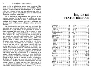ÍNDICE DE
TEXTOS BÍBLICOS
172 EL HOMBRE ESPIRITUAL
vida es Su propósito de amor para nosotros. Nos
toca creer en Su promesa que es infalible. Echar
mano a Su gracia no es entrometernos, ni es presun-
ción; en cambio, si no nos apropiamos de todo lo
que Su amor quiere concedernos esto le entristecerá
más que cualquier otra cosa.
No es necesario preocuparnos en cultivar o au-
mentar nuestra fe. La fe crece' a medida que con-
templamos la fidelidad de Dios. Consideremos ver-
dadera Su Palabra cuando nos dice: «Bástate mi
gracia.» Así, confiemos en toda provisión y promesa
de Dios.
La espiritualidad verdadera es una realidad. Es
una vida que encierra todas las manifestaciones del
Espíritu en y por medio de la persona en quien el
Espíritu mora. El manifiesta en el creyente la vida
que es Cristo. No vino para hablar de sí mismo, sino
para revelar a Cristo y hacerlo real al corazón, y
por medio del corazón del hombre. Así, el Apóstol
Pablo pudo escribir: «Por esta causa, doblo mis
rodillas ante el Padre de nuestro Señor Jesucristo,
de quien toma nombre toda la familia en los cielos,
y en la tierra, rogando que os conceda, según la
riqueza de su gloria, que seáis fortalecidos con
poder, por medio de su Espíritu, en el hombre in-
terior; que habite Cristo en vuestros corazones, por
medio de la fe; a fin de que, estando arraigados y
cimentados en amor, podáis comprender, con todos
los santos, cual sea la anchura, y la longitud, y la
altura y la profundidad y conocer el amor de Cristo,
que sobrepuja a todo conocimiento; para que seáis
llenos de ello, hasta la medida de toda la plenitud
de Dios. j Y al que es poderoso para hacer infini-
tamente más de todo cuanto podemos pedir, ni aun
pensar, según el poder que obra en nosotros, a él
sea la gloria en la iglesia y en Cristo Jesús, por todas
las edades del siglo de los siglos! Amén» (EL 3:14-21).
Génesis 6:9 , . . . . . . . . . . .. 124
Éxodo 21:5. 6 110
29:4 82
30:17-21 82
Levítico 4:35 84
Deuteronomio 18:13 124
33:25 46
Segundo Reyes 2:9 22
Job 1:1.8 124
Salmos 22:3 103
32:3-6 87
32:8.9 109
37:37 124
40:6 110
51:1-19 89
51:11 22
Isaías 14:13. 14 111.120
Jeremías 10:23 100
10:24 144
31:3 54
Daniel 10:8 130
Mateo 3: 11 38
5:48 125
16:18 25
26:28 84
Marcos 1:8 .. 38
Lucas 1:15.41.67 45.46
3:16 38
4:1 45
11:13 22
15:1 169
15:1-32 89
24:32 66
24:49 23
Juan 1:17 71.116
1:29 20
1:33 38
3:6 31
3:16 52
3:18 143
5:24 83
5:42 52
7:37-39 21.27.34
7:38.39 56
10:5 13
10:16 92
13:1 54
13:1-11 82
13:34.35 54.118
14:16.17 21.23
15:1-17 87.106
15:5 153. 158
15:7 75
15:10 140
15:12 118
16:4 82
16:8-11 30
16:12-15 43.61
17:17 127
ÍNDICE DE
TEXTOS BÍBLICOS
172 EL HOMBRE ESPIRITUAL
vida es Su propósito de amor para nosotros. Nos
toca creer en Su promesa que es infalible. Echar
mano a Su gracia no es entrometernos, ni es presun-
ción; en cambio, si no nos apropiamos de todo lo
que Su amor quiere concedernos esto le entristecerá
más que cualquier otra cosa.
No es necesario preocuparnos en cultivar o au-
mentar nuestra fe. La fe crece' a medida que con-
templamos la fidelidad de Dios. Consideremos ver-
dadera Su Palabra cuando nos dice: «Bástate mi
gracia.» Así, confiemos en toda provisión y promesa
de Dios.
La espiritualidad verdadera es una realidad. Es
una vida que encierra todas las manifestaciones del
Espíritu en y por medio de la persona en quien el
Espíritu mora. El manifiesta en el creyente la vida
que es Cristo. No vino para hablar de sí mismo, sino
para revelar a Cristo y hacerlo real al corazón, y
por medio del corazón del hombre. Así, el Apóstol
Pablo pudo escribir: «Por esta causa, doblo mis
rodillas ante el Padre de nuestro Señor Jesucristo,
de quien toma nombre toda la familia en los cielos,
y en la tierra, rogando que os conceda, según la
riqueza de su gloria, que seáis fortalecidos con
poder, por medio de su Espíritu, en el hombre in-
terior; que habite Cristo en vuestros corazones, por
medio de la fe; a fin de que, estando arraigados y
cimentados en amor, podáis comprender, con todos
los santos, cual sea la anchura, y la longitud, y la
altura y la profundidad y conocer el amor de Cristo,
que sobrepuja a todo conocimiento; para que seáis
llenos de ello, hasta la medida de toda la plenitud
de Dios. j Y al que es poderoso para hacer infini-
tamente más de todo cuanto podemos pedir, ni aun
pensar, según el poder que obra en nosotros, a él
sea la gloria en la iglesia y en Cristo Jesús, por todas
las edades del siglo de los siglos! Amén» (EL 3:14-21).
Génesis 6:9 , . . . . . . . . . . .. 124
Éxodo 21:5. 6 110
29:4 82
30:17-21 82
Levítico 4:35 84
Deuteronomio 18:13 124
33:25 46
Segundo Reyes 2:9 22
Job 1:1.8 124
Salmos 22:3 103
32:3-6 87
32:8.9 109
37:37 124
40:6 110
51:1-19 89
51:11 22
Isaías 14:13. 14 111.120
Jeremías 10:23 100
10:24 144
31:3 54
Daniel 10:8 130
Mateo 3: 11 38
5:48 125
16:18 25
26:28 84
Marcos 1:8 .. 38
Lucas 1:15.41.67 45.46
3:16 38
4:1 45
11:13 22
15:1 169
15:1-32 89
24:32 66
24:49 23
Juan 1:17 71.116
1:29 20
1:33 38
3:6 31
3:16 52
3:18 143
5:24 83
5:42 52
7:37-39 21.27.34
7:38.39 56
10:5 13
10:16 92
13:1 54
13:1-11 82
13:34.35 54.118
14:16.17 21.23
15:1-17 87.106
15:5 153. 158
15:7 75
15:10 140
15:12 118
16:4 82
16:8-11 30
16:12-15 43.61
17:17 127
 