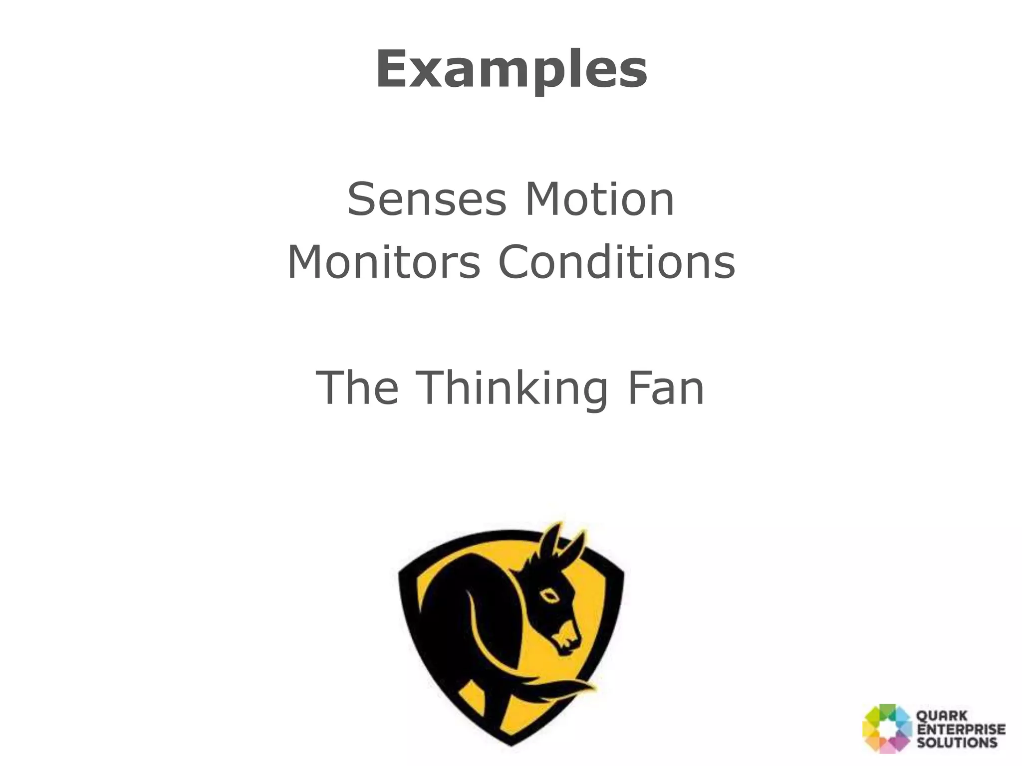 Examples
Senses Motion
Monitors Conditions
The Thinking Fan
 