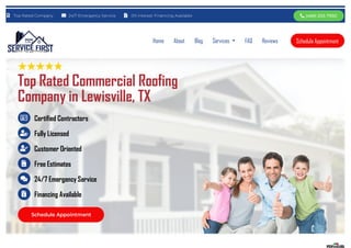 Top Rated Commercial Roofing
Company in Lewisville, TX
Certified Contractors
Fully Licensed
Customer Oriented
Free Estimates
24/7 Emergency Service
Financing Available
Schedule Appointment
 Top Rated Company  24/7 Emergency Service  0% Interest Financing Available  (469) 253-7930
Home About Blog Services  FAQ Reviews Schedule Appointment
 