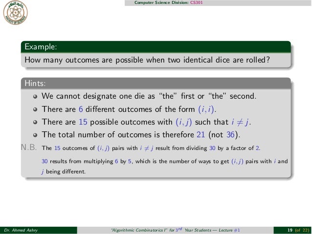 Lecture #1: Algorithmic Combinatorics I