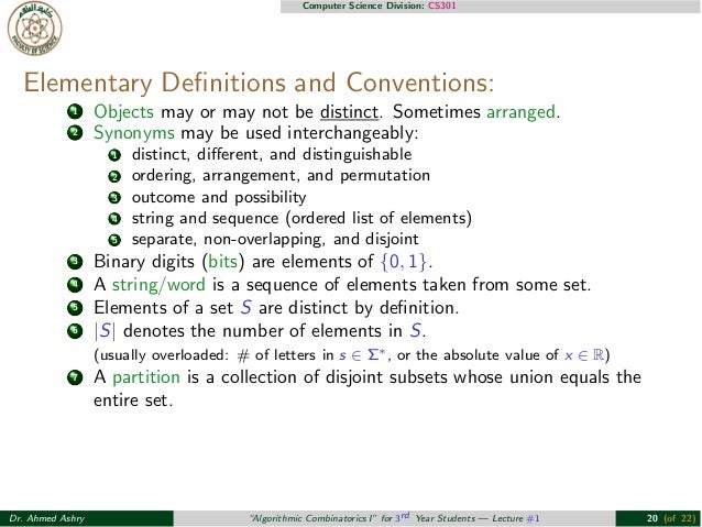 Lecture #1: Algorithmic Combinatorics I