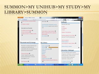 SUMMON>MY UNIHUB>MY STUDY>MY
LIBRARY>SUMMON
 