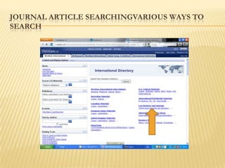 JOURNAL ARTICLE SEARCHINGVARIOUS WAYS TO
SEARCH
 