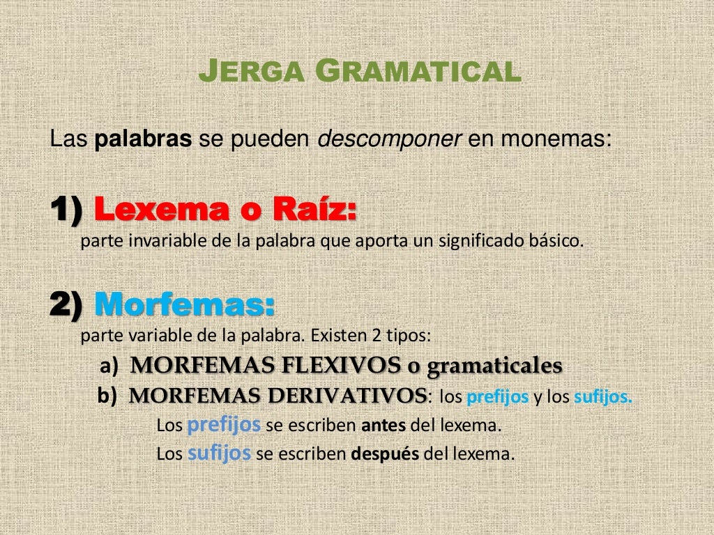 Lexemas y morfemas Lexemas y morfemas