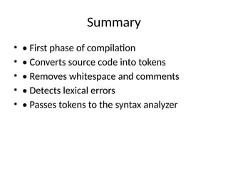 Comprehensive Guide to Lexical Analysis in Compiler Design | PPTX