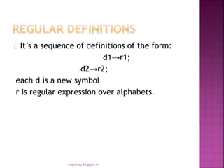 It’s a sequence of definitions of the form:
d1→r1;
d2→r2;
each d is a new symbol
r is regular expression over alphabets.
inspireray.blogspot.in
 