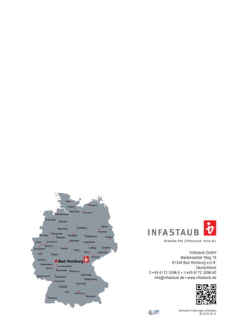 Infastaub GmbH
Niederstedter Weg 19
61348 Bad Homburg v.d.H.
Deutschland
)+49 6172 3098-0 • 2+49 6172 3098-90
infa@infastaub.de • www.infastaub.de
Breathe The Difference: Pure Air
INFASTAUB
Technische Änderungen vorbehalten
IM.02.DE.09.14.
 