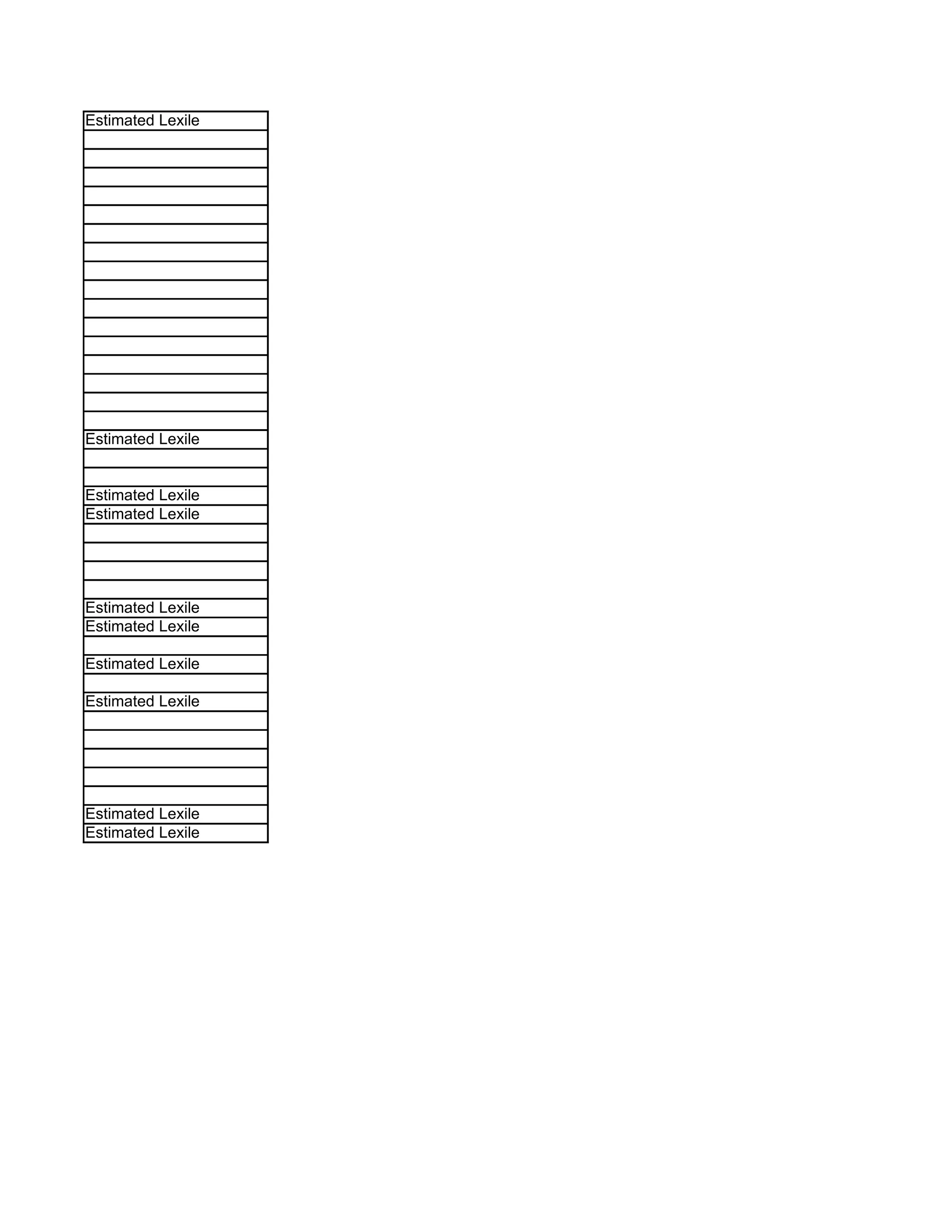 Estimated Lexile




Estimated Lexile


Estimated Lexile
Estimated Lexile




Estimated Lexile
Estimated Lexile

Estimated Lexile

Estimated Lexile




Estimated Lexile
Estimated Lexile
 