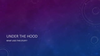 UNDER THE HOOD 
WHAT USES THIS STUFF? 
 