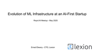 Emad Elwany - CTO, Lexion
Evolution of ML Infrastructure at an AI-First Startup
Rsqrd AI Meetup - May 2020
 