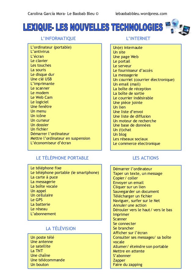 Resultado de imagen de vocabulaire nouvelles technologies