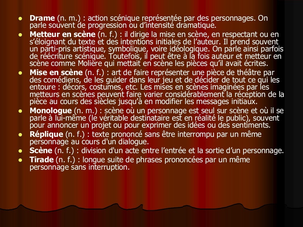 Lexique Du Théâtre Français Facile Lexique de théâtre