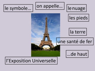 le symbole…   on appelle… lenuage

                                les pieds

                                la terre
                           une santé de fer

                               …de haut
l’Exposition Universelle
 