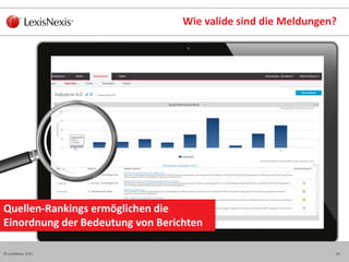 18© LexisNexis 2015
Wie valide sind die Meldungen?
Quellen-Rankings ermöglichen die
Einordnung der Bedeutung von Berichten
 