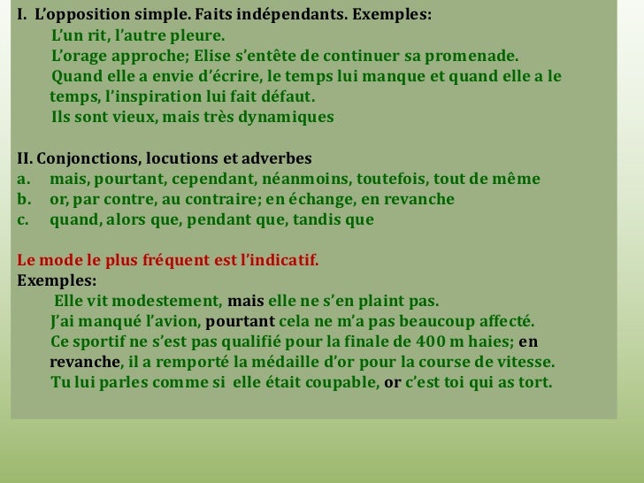 L'expression de l'opposition et de la concession