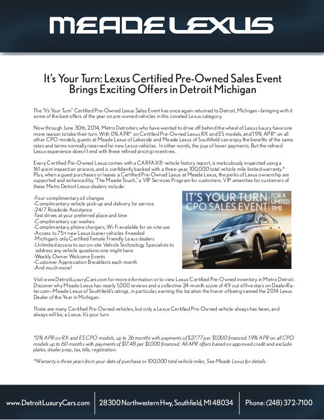 Certified PreOwned Lexus Sale at Detroit Michigan Lexus