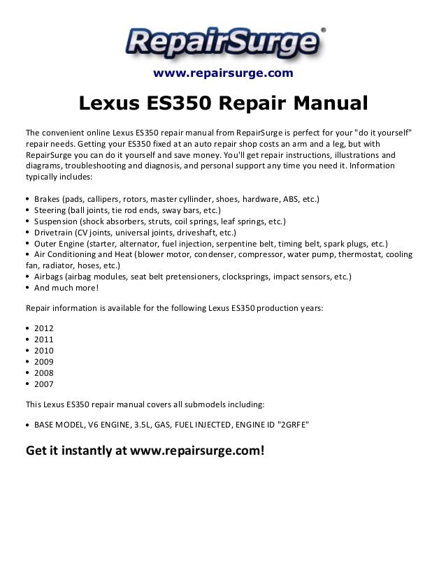Lexus es350 repair manual 2007 2012
