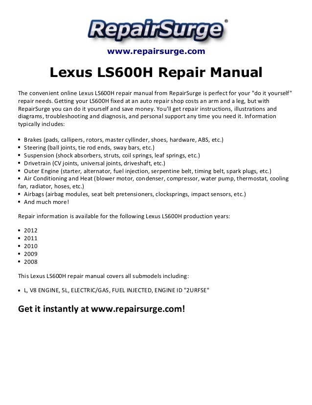Lexus ls600 h repair manual 2008 2012