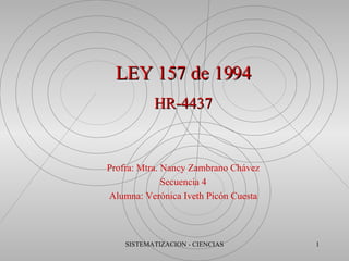 Profra: Mtra. Nancy Zambrano Chávez Secuencia 4 Alumna: Verónica Iveth Picón Cuesta LEY 157 de 1994 HR-4437 