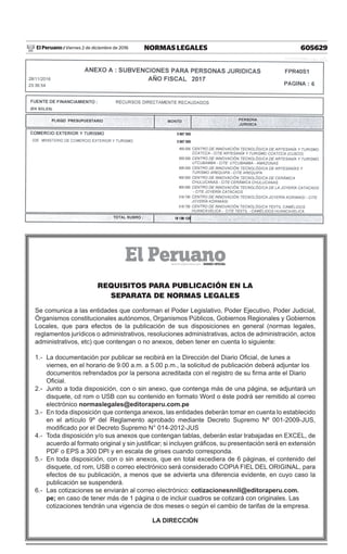 605629NORMAS LEGALESViernes 2 de diciembre de 2016El Peruano /
 