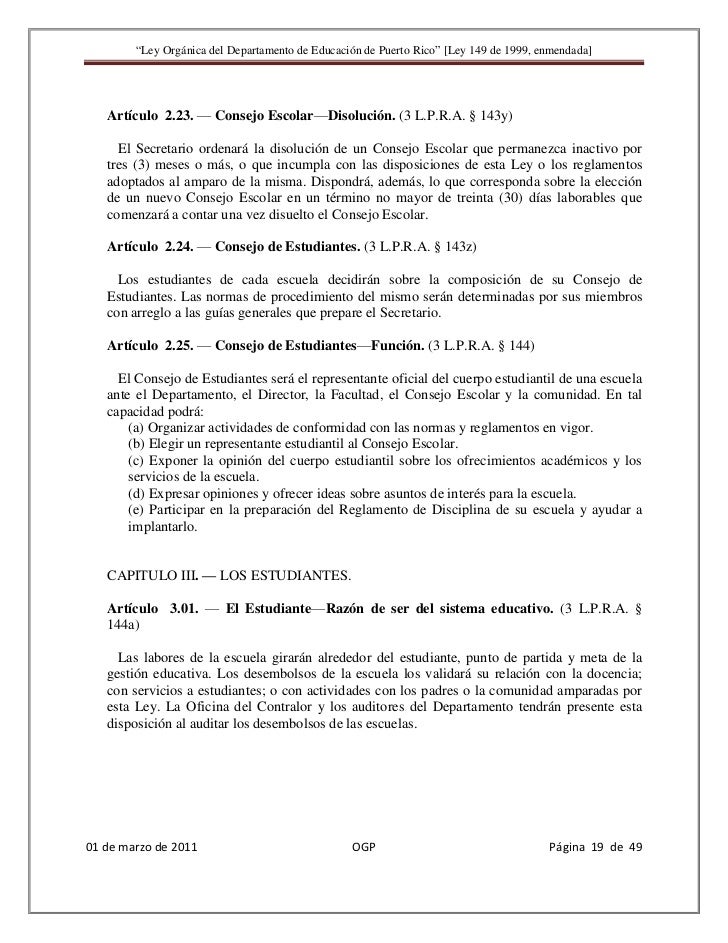 Ley 10430 Artculo 149 | ley 149 seg 250 n enmendada marzo 2011 Ley 10430 Artculo 149 | ley 149 seg 250 n enmendada marzo 2011