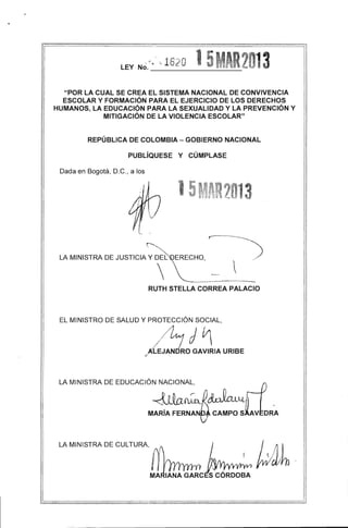 Ley 1620 de Marzo 15 de 2013 - Sistema Nacional de Convivencia Escolar ...
