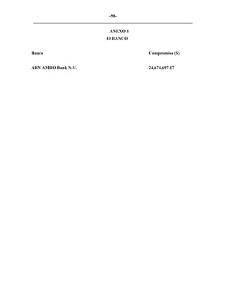 -98- 
________________________________________________________________________ 
ANEXO 1 
El BANCO 
Banco Compromiso ($) 
ABN AMRO Bank N.V. 24,674,697.17  