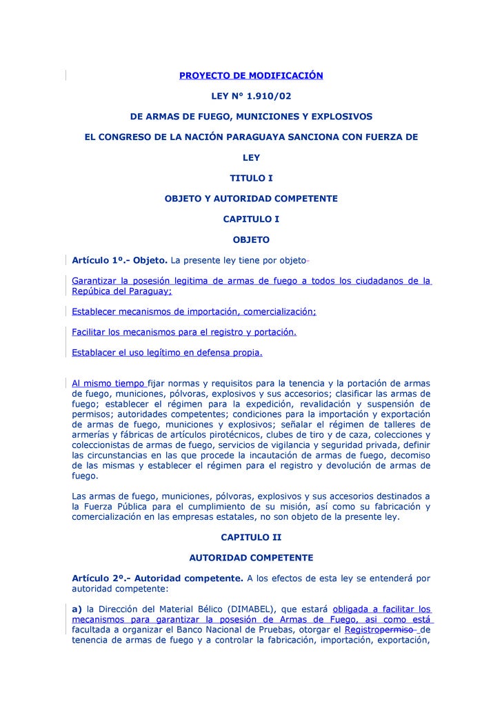 Modificación de la Ley de Armas en Paraguay