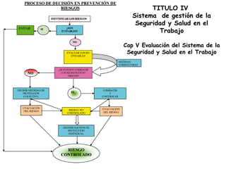 TITULO IV
   Sistema de gestión de la
    Seguridad y Salud en el
           Trabajo

Cap V Evaluación del Sistema de la
 Seguridad y Salud en el Trabajo
 
