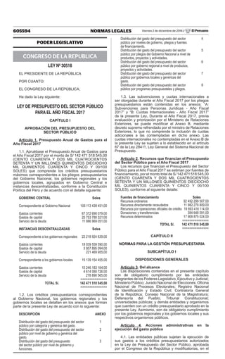605594 NORMAS LEGALES Viernes 2 de diciembre de 2016 / El Peruano
PODER LEGISLATIVO
CONGRESO DE LA REPUBLICA
LEY Nº 30518
...