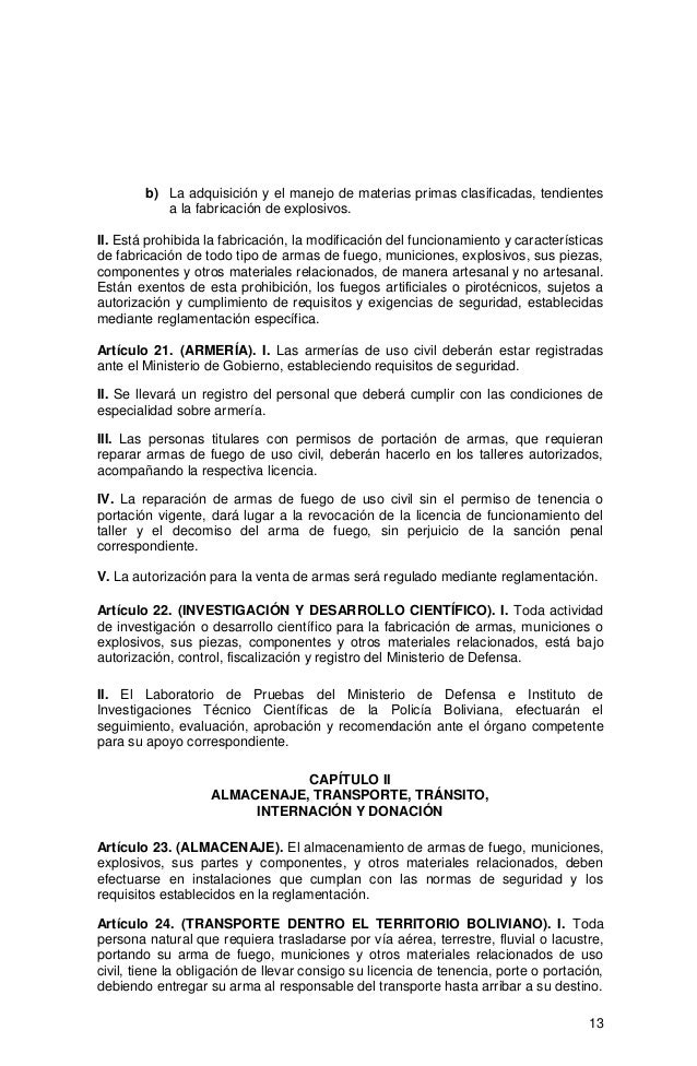 Ley 400 (LEY DE CONTROL DE ARMAS DE FUEGO, MUNICIONES, EXPLOSIVOS Y O…