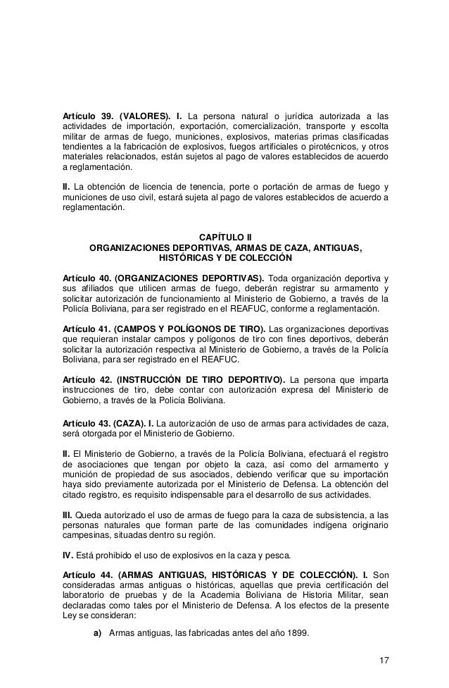 Ley 400 (LEY DE CONTROL DE ARMAS DE FUEGO, MUNICIONES, EXPLOSIVOS Y O…