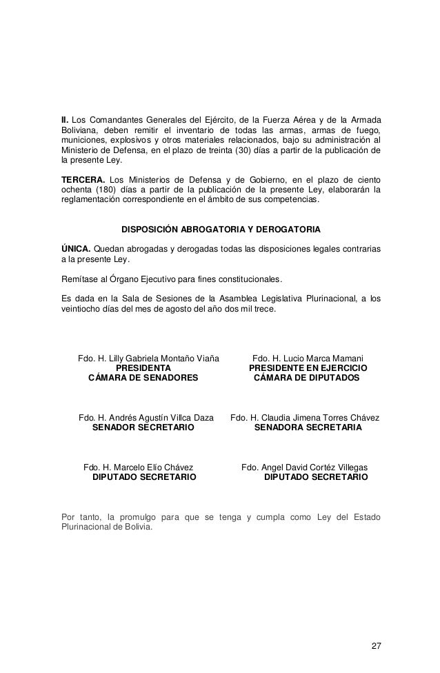 Ley 400 (LEY DE CONTROL DE ARMAS DE FUEGO, MUNICIONES, EXPLOSIVOS Y O…