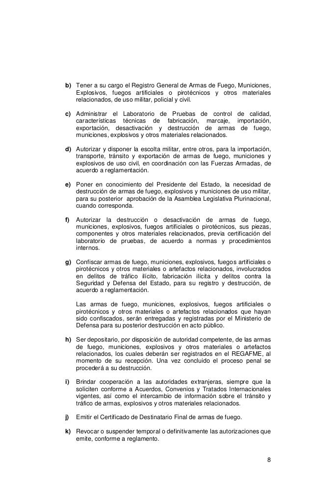 Ley 400 (LEY DE CONTROL DE ARMAS DE FUEGO, MUNICIONES, EXPLOSIVOS Y O…