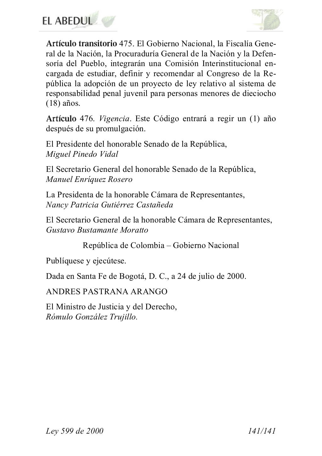 Ley 599 de 2000