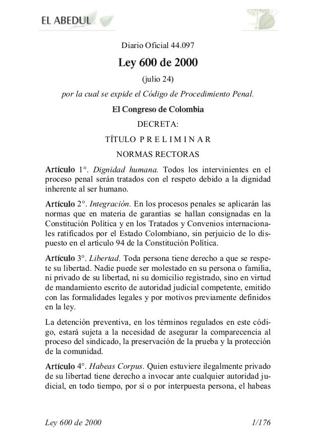 Ley 600 de 2000
