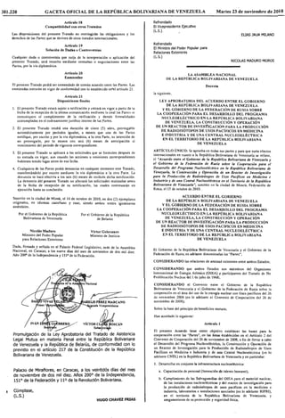 Ley acuerdo entre vzla y rusia para la construcción y operación reactor nucleoeléctrica