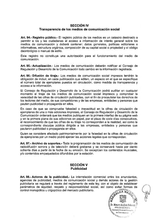 SECCIÓN IV
Transparencia de los medios de comunicación social
SECCION V
Publicidad
. w %Dr. Mauro Andino Rmoso ¡'
 