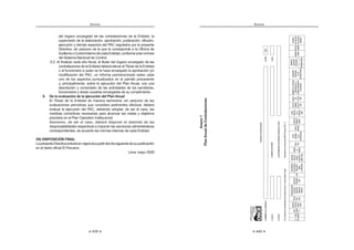 265
ANEXOS
Del registro de las contrataciones previstas en el literal “v”
del artículo 3.3 de la Ley
E. El registro en el SEACE de las contrataciones realizadas de
acuerdo con las exigencias y procedimientos específicos
de organismos internacionales, Estado o entidades
cooperantes que se deriven de donaciones efectuadas
por éstos, siempre que dichas donaciones representen
por lo menos el 25% del monto total de las contrataciones
involucradas en el Convenio suscrito para tal efecto, deberá
realizarse completando los campos del Módulo del SEACE
habilitadoparatalfin,debiendoincluir,entreotros,lasiguiente
información:
a) Enlace con el PAC.
b) Convenioodocumentoquecontengalascondiciones
deladonaciónyenelcualseaprecielasobligaciones
de las partes.
c) Información de la contraparte: Denominación del
Organismo,EstadooEntidadCooperante,montoque
se compromete a donar
d) Datos del procedimiento de contratación, tales
como: Bases o documento análogo, cronograma o
calendario del procedimiento, de corresponder, acta
de adjudicación o documento análogo, contrato,
denominaciónorazónsocialdelproveedorcontratado.
De acuerdo a lo establecido en el artículo 58 de la Ley, el
OSCE supervisará, entre otros, las contrataciones previstas
en los literales i, o, s, t y v del numeral 3.3. del artículo
3 de la Ley y las Entidades están obligadas a remitir la
información solicitada por el OSCE en el marco de las
acciones de supervisión, en el plazo establecido en la
notificación electrónica o en el oficio, según corresponda,
bajo responsabilidad del Titular de la Entidad.
8.8. DEL REGISTRO DE INFORMACIÓN DE CONTRATACIONES
SUJETAS A REGÍMENES LEGALES DE CONTRATACIÓN
8.8.1. Lainformacióndelascontratacionesconsujeciónalosregímenes
legales de contratación que establezcan la obligatoriedad de su
registro en el SEACE debe efectuarse en el Módulo del sistema
habilitado para tal fin, observando los plazos establecidos en la
norma que lo regule, así como las indicaciones que muestra el
sistema.
8.8.2. El registro y publicación se efectuará completando los campos
que muestre el SEACE referidos, entre otras, a las siguientes
acciones:
ANEXOS
266
a) Tipo de régimen legal: Se indicará el dispositivo legal
que corresponda a la contratación materia de registro,
seleccionando la opción del listado que muestre el SEACE.
b) Documentoqueapruebaelexpedientedecontratación:
En aquellos casos que el procedimiento previsto en el
régimenlegaldecontrataciónnocontemplelaaprobaciónde
unexpedientedecontratación,laEntidadregistrarálosdatos
del documento a través del cual el funcionario competente
autorizó la contratación o algún otro documento del cual se
desprenda dicha autorización.
c) Bases de la contratación: En caso que el procedimiento
previsto en el régimen legal de contratación no contemple
la elaboración de Bases, la Entidad registrará el documento
análogo que contenga las reglas de la contratación o, en
su defecto, las especificaciones técnicas o términos de
referencia de la contratación.
d) Enlace al PAC.
e) Datos Generales del procedimiento: Se completarán en
estasecciónlosdatosdelprocedimiento,comoeselnúmero,
sigla, objeto y descripción de la contratación.
f) Valoromontoreferencialdelprocedimiento:Encasoque
elprocedimientoprevistoenelrégimenlegaldecontratación
no prevea la determinación de un valor referencial se
registrara el valor estimado para la contratación.
g) Cronograma o calendario: En esta sección se registrará
la fecha de convocatoria o invitación a los proveedores para
participar en el procedimiento, según corresponda; la fecha
prevista para que los proveedores realicen sus ofertas o
presentensusofertasy/opropuestas,segúncorresponda;y
la fecha prevista para la comunicación de los resultados del
procedimientoalproveedorseleccionadooalosproveedores
que participaron, según corresponda.
h) Las fechas referidas a la presentación de propuestas
así como el otorgamiento de la buena pro debe ser
registrada en todos los casos, con independencia de la
denominación que reciban dichas actividades en el marco
de sus procedimientos legales de contratación.
i) Relación de ítems, cuando corresponda.
 