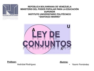 REPÚBLICA BOLIVARIANA DE VENEZUELA
MINISTERIO DEL PODER POPULAR PARA LA EDUCACIÓN
SUPERIOR
INSTITUTO UNIVERSITARIO POLITÉCNICO
“SANTIAGO MARIÑO”
Profesor:
Asdrúbal Rodríguez
Alumna:
• Yosmir Fernández
 
