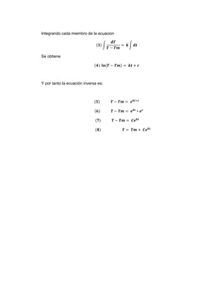 Integrando cada miembro de la ecuacion




Se obtiene




Y por tanto la ecuación inversa es;
 