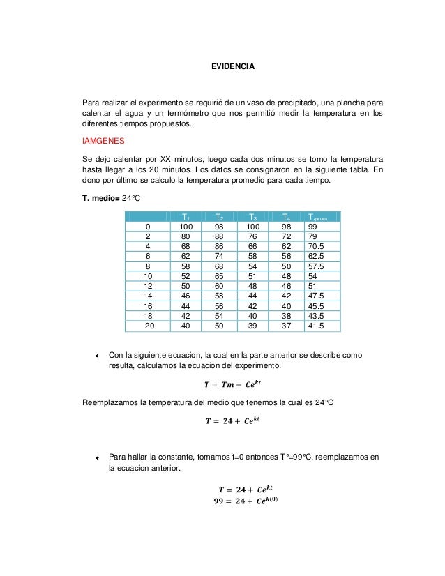 Experimento Ley De Enfriamiento De Newton