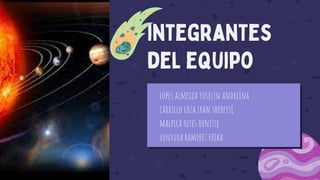 integrantes
del equipo
lopes almeida yoselyn andreina
carrillo loza iran shereysi
malpica reyes denisse
ventura ramirez erika
 