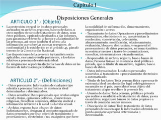 ARTICULO 1°.- (Objeto) Capítulo I Disposiciones Generales 