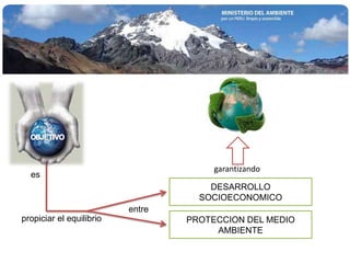 OBJETIVOgarantizandoesDESARROLLO SOCIOECONOMICOentrePROTECCION DEL MEDIO AMBIENTEpropiciar el equilibrio 