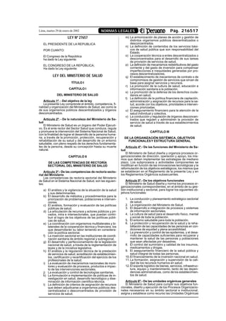 Ley del ministerio de salud 2002 PDF