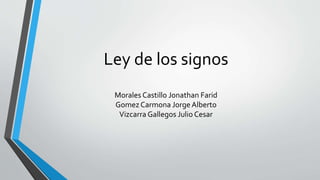 Ley de los signos
Morales Castillo Jonathan Farid
GomezCarmona Jorge Alberto
Vizcarra Gallegos Julio Cesar
 