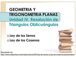RESOLVER TRIÁNGULOS OBLICUÁNGULOS USANDO LAS LEYES DE SENO Y COSENO UNIDAD II: FUNCIONES CIRCULARES Y TRIGONOMÉTRICAS G.FG.11.5.1 J. Pomales  CeL 