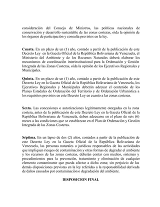 LEY DE ZONAS COSTERAS DE LA REPUBLICA BOLIVARIANA DE VENEZUELA 19 12 ...